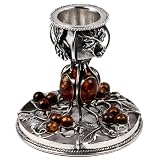 Baltic Dark Honey Amber Sterling Silver Tabletop Candlestick Victorian Style