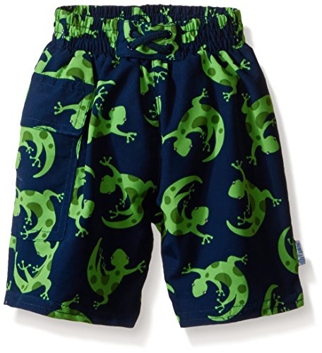 i play. Boys' Pocket Trunks with Built-In Reusable Absorbent Swim Diaper, Navy Gecko, 24 Months