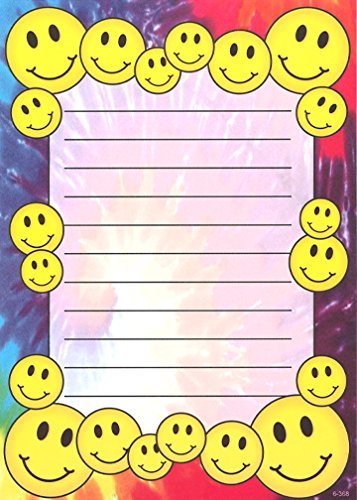 Lil Pickle Gender Neutral Kids-Tie Dye Smiley Stationery Set, Lined, 10 Pack w/Stickers, Pen & Envelopes