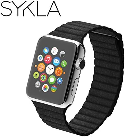 Apple Watch Leather Loop Black Color Strap Wrist Band with Magnetic Closure Clasp 42mm By Sykla