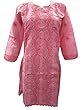 Designer Boho Cotton Kurta Pink Chikan Embroidered Dress Tunic Small