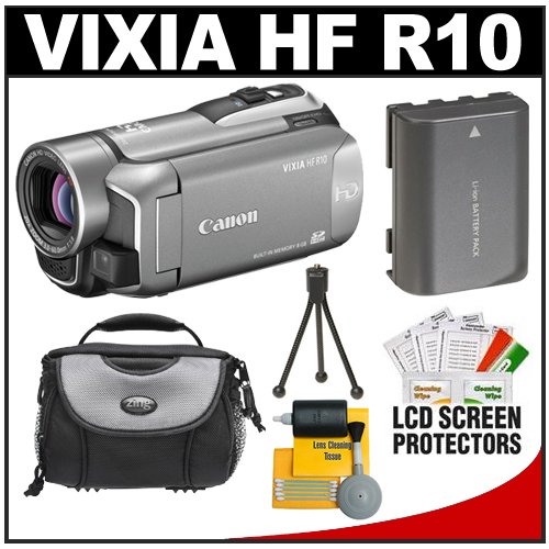 Canon VIXIA HF R10 Dual Flash Memory 1080p HD Camcorder (Silver) w/ 20x HD Zoom Lens & 2.7-inch Widescreen LCD with Spare Battery + Case + Accessory Kit Canon VIXIA HF R10 Dual Flash Memory 1080p HD Camcorder (Silver) w/ 20x HD Zoom Lens & 2.7-inch Widescreen LCD with Spare Battery + Case + Accessory Kit