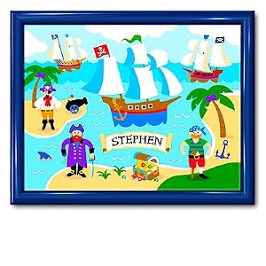 Olive Kids Pirates Large Framed Art- Gloss Navy Frame by 