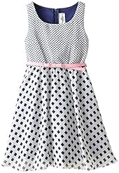 Girls Dots Print Applique Chiffon/Cotton/Spandex  Dress With a Ribbon 