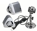 GSI Deluxe Speakers & Webcam Package for iPod/MP3/Any Media Player -- Mini High Volume Portable Rechargeable Speaker System (Silver) + USB Webcam with Microphone and LED Lights - Metal Finish.