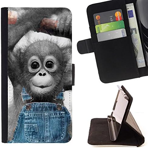 King Air - Premium PU Leather Wallet Case with Card Slots, Cash Compartment and Detachable Wrist Strap FOR HTC M8 One 2 - Monkey Cute Animal