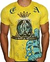 CHRISTIAN AUDIGIER Ed Hardy Mens Short Sleeve T-Shirt Tee Skull Tattoo Yellow