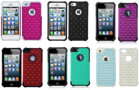 Premium New Apple Iphone 5 Studded Diamond Dual Layer Protective Case, Phone Stand, Crystal Stylus, Stand