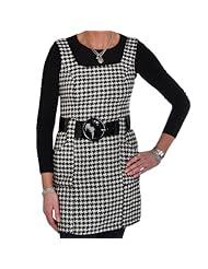 Belted Sleeveless Houndstooth Print Polyester Short  Dress