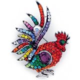 Colourful Rooster Swarovski Crystal Animal Brooch Pin and Pendant