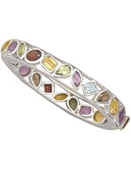 Sterling Silver Multi Shape and Stone Hinged Bangle Bracelet