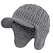 Janey&Rubbins Daily Knit Visor Brim Beanie Hat with Earflaps Fleece Lined Skull Ski Cap (Gray with Earflaps)