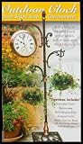 6 Feet Tall Outdoor Clock Dual-Sided with Thermometer & Plant Hangers