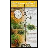 6 Feet Tall Outdoor Clock Dual-Sided with Thermometer and Plant Hangers by