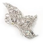Rhodium Plated Crystal Filigree Butterfly Brooch