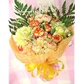 【送料無料】【母の日限定】(5/14からのお届け)チェックのラッピング カーネーションと季節のお花のブーケ・花束（生花）（黄色系） FL-MD-808