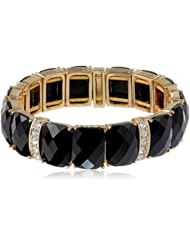 Anne Klein "Starry Night" Gold-Tone and Jet Single Row Square Stretch Bracelet, 2.76"