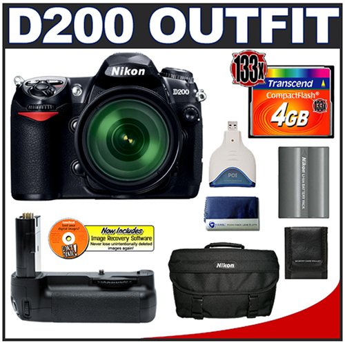 Nikon D200 10 MP Digital SLR Camera + Nikon 18 200mm f 3.5 5.6 G ED IF AF S VR DX Zoom Nikkor Lens + Transcend 4GB 133x CompactFlash Card + High Speed USB 2.0 CompactFlash Card Reader + Nikon MB D200 Battery Grip + Nikon SLR System Case