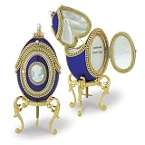 Blue Enameled Photo Frame Cameo Musical Goose Egg