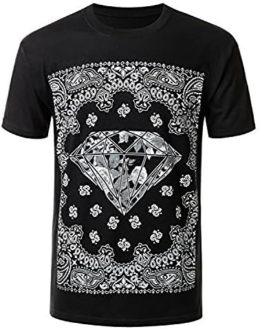 SHFF Men's Hipster Hip Hop Paisley Crewneck Graphic T-shirt Large Diamond Black