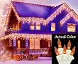 Set of 100 Amber Icicle Christmas Lights - White Wire