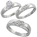 Sterling Silver 3-Piece Trio His (6mm) & Hers (4.5mm) Diamond Wedding Band Set, w/ 0.10 Carat Brilliant Cut Diamonds; (Ladies Size 5 to10; Men's Size 8 to 14)