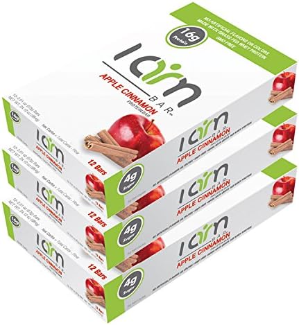 I AM BAR - Apple Cinnamon Protein Bar - Delicious, Low Carb, and Grass Fed Whey Protein Bar - (2.01oz Bars, 36 Count)