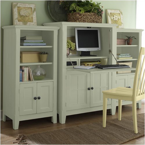 Riverside Furniture 52136 / 52141 Spring Street 37" W Drop Lid Computer Cabinet with Side Bookcase