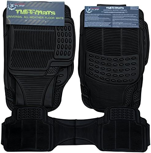 TUFFMATS 4-Piece 4PC Black Universal Trim-Fit Floor Mat Covers Durable for Any Weather and Odor Resistant with Dirt & Debris Pockets fits All 3rd Row Seating Automobiles by Rugged TUFF