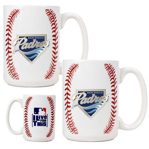 MLB San Diego Padres Two Piece Ceramic Gameball Mug Set - Primary Logo