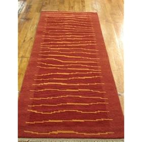 2'8 x 8'2 Red Hand Knotted Wool Modern Tibet Runner Rug