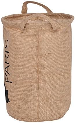 OHIME Home Organizer with Totes Vintage Eco-friendly Jute Linen Round Paris Eiffel Tower Storage Bin Storage Basket-Natural-Paris