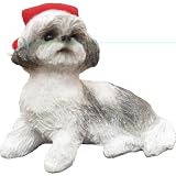 Sandicast Silver and White Shih Tzu with Santa Hat Christmas Ornament