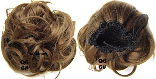 Beauty Wig World BUN Up Do Hair Piece Hair Ribbon Ponytail Extensions Draw String Scrunchy Scrunchie Curly or Messy Different Colors(6#Chestnuts)