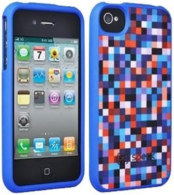 Speck Products Fabric Hard Shell Snap On Case Cover for iPhone 4 4S - Pixel Party - Blue &amp; Red