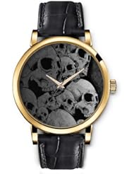 SPRAWL Aanalog Fashion Series Gold Ladies Watches of Genuine Black Leather Strap,Unique Wrist Watch for Women Girls Designed with Skeletons