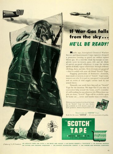 1943 Ad Minnesota Mining & Manufacturing Co Scotch Tape Soldier War Gas WWII - Original Print Ad