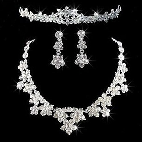 New rhinestone crystal flower necklace earrings crown j…
