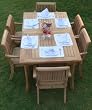 New 7 Pc Luxurious Grade-A Teak Dining Set - 94" Rectangle Table and 6 Stacking Arm Chairs [Model:AB9]