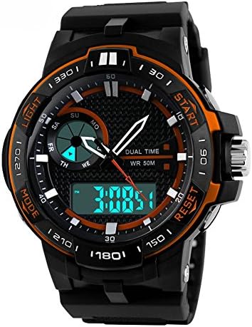 Waterproof Dual Time Digital-analog Mens Youth Sports Resin Wrist Outdoor Watches Gift Orange
