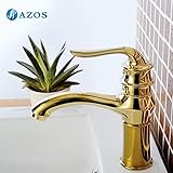 AZOS 浴室設備 洗面器の蛇口 黄銅製 金色単穴 台付 冷熱混合水栓 MPXL005G-1