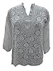 Tunic Georgette White Chikan Embroidered Sheer Blouse Medium