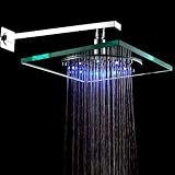 Buy 8 Inch Wall Mount Square Rainfall Showerhead with Build-in LED Light, Glass with... by LITB