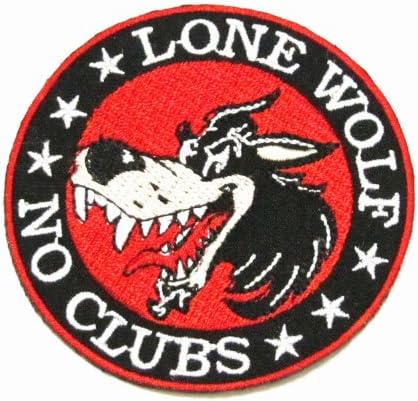 Lone Wolf No Clubs Patch, embroidered biker patch, iron on or sew