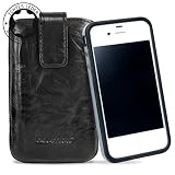 Produkt-Bild: Original Blumax&reg; W. Schwarz Ledertasche f&uuml;r iPhone 4 / iPhone 4S nur mit BUMPER mit R&uuml;ckzugfunktion , Handytasche , Case , H&uuml;lle , Etui , Slide , Display Schutz , Secure