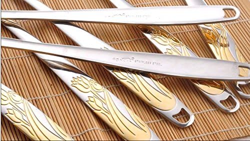 Stainless Steel Spatula Set - Kitchen Utensils Tools - Serving Spoon Set - Gold Plated - Rose Design 7 Pieces