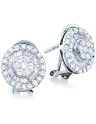 14k White Gold Round and Baguette Channel Set Diamond Stud Earrings - 12mm Height * 12mm Width (1.10 cttw)