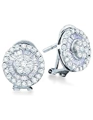 14k Yellow OR White Gold Round and Baguette Channel Set Diamond Stud Earrings - 12mm Height * 12mm Width (1.10 cttw)
