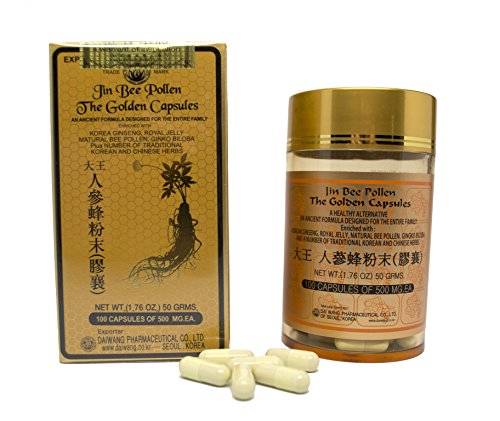 Jin Bee Pollen The Golden Capsules An Ancient Formula Including 6 Year Korean Ginseng Royal Jelly Horny Goat Weed Bee Pollen And Other Medicinal Korean and Chinese Herbs