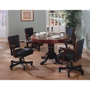 Three-in-one Cherry Finish Wood Dining, Poker, Bumper Pool Table With Chairs Set